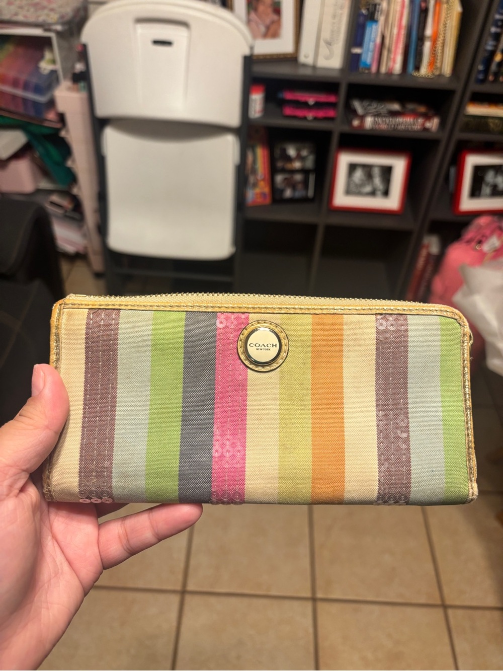 COACH Poppy Striped Multicolor Zip Wallet